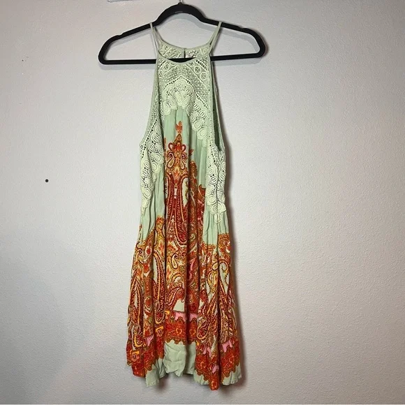 Intimately Free People Shea Printed Slip Dress Mini Green Orange Paisley Medium - Picture 2 of 11